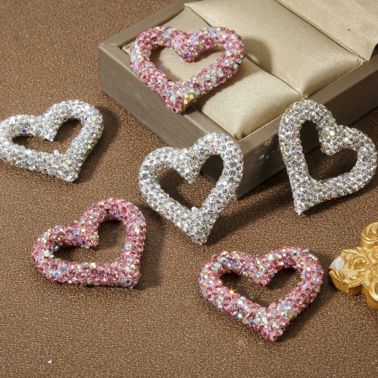 Immagine di 1 Pz Argilla Separatori San Valentino Perline per la Creazione di Gioielli con Ciondoli Fai-da-te Cuore Multicolore AB Colore Strass Circa 3.4cm x 2.9cm, Foro: Circa 1.2mm