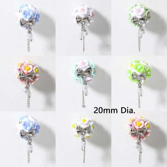 Immagine di 1 Pz Argilla Polimera + Lega di Zinco Perline per la Creazione di Gioielli con Ciondoli Fai-da-te Palla Multicolore Fiore Disegno 3D Circa 20mm Dia, Foro: Circa 1.5mm