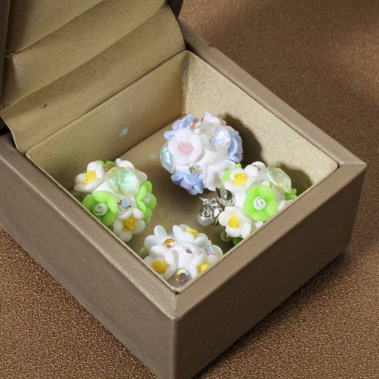 Immagine di 1 Pz Argilla Polimera + Lega di Zinco Perline per la Creazione di Gioielli con Ciondoli Fai-da-te Palla Multicolore Fiore Disegno 3D Circa 20mm Dia, Foro: Circa 1.5mm