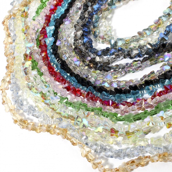 Изображение 1 Нитка (примерно 100 шт/нитка) Стеклянные Насекомое Бисер для изготовления ювелирных украшений "Сделай сам, Бабочка Разноцветный Шлифованный 10мм x 8мм, Отверстие:примерно 0.8мм, 73см длина