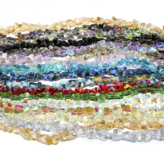 Image de 1 Enfilade (env. 100 Pcs/Enfilade) Perles pour DIY Fabrication de Bijoux de Breloquee Insecte en Verre Papillon Multicolore A Facettes, 10mm x 8mm, Trou: 0.8mm, 73cm long