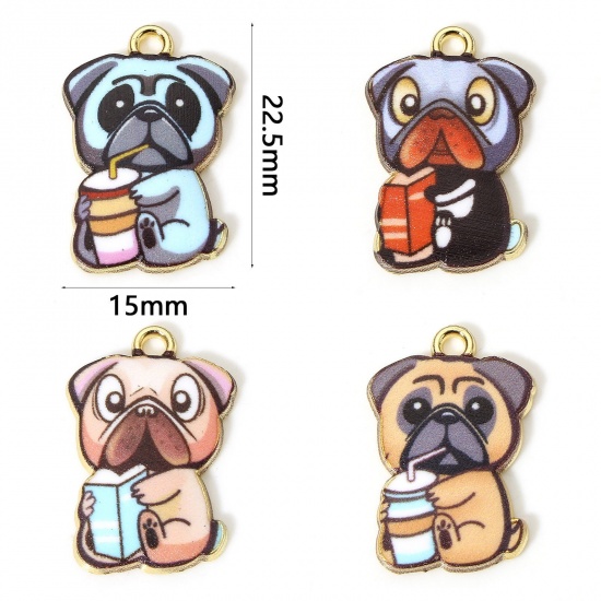 Picture of Zinc Based Alloy Charms Gold Plated Multicolor Dog Animal Enamel 22.5mm x 15mm