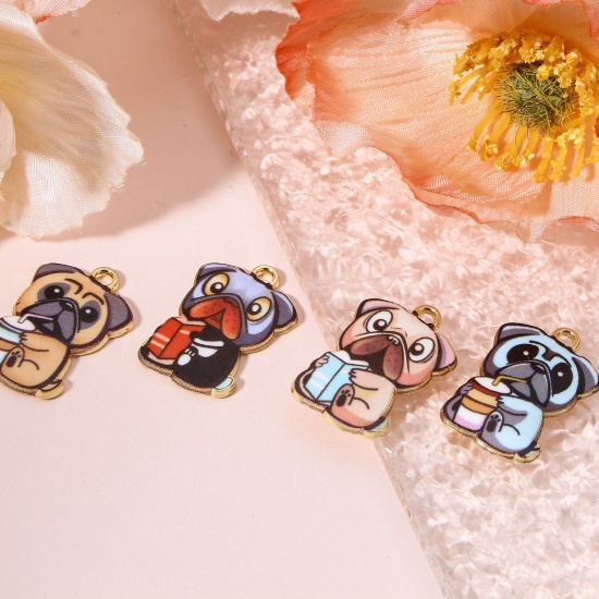 Picture of Zinc Based Alloy Charms Gold Plated Multicolor Dog Animal Enamel 22.5mm x 15mm