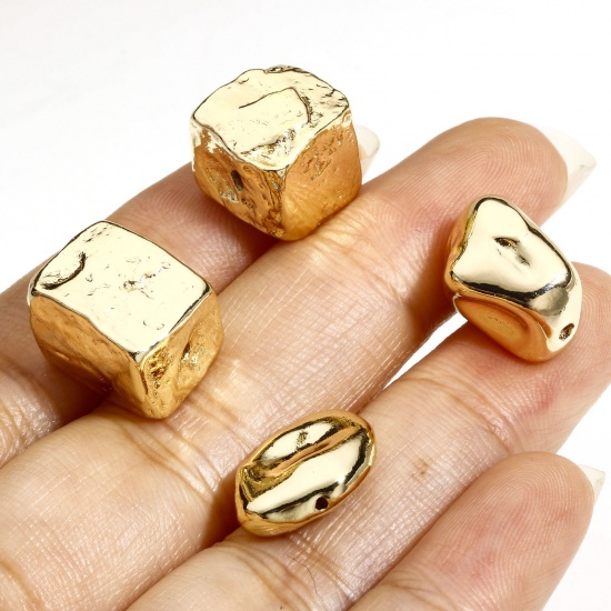 Picture of Brass Geometric Beads For DIY Charm Jewelry Making Real Gold Plated Irregular Stone                                                                                                                                                                           