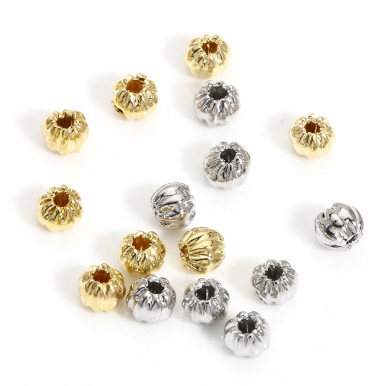 Picture of Brass Stylish Beads For DIY Charm Jewelry Making Real Gold Plated Pumpkin Stripe                                                                                                                                                                              