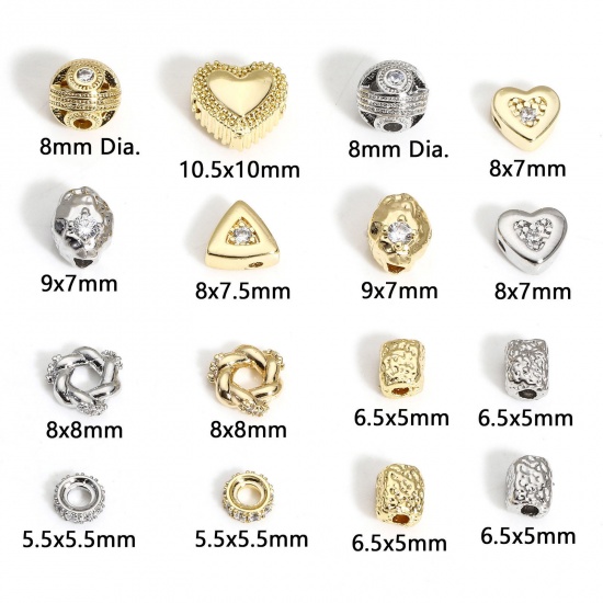 Picture of Brass Simple Beads For DIY Charm Jewelry Making Real Gold Plated Triangle Clear Rhinestone                                                                                                                                                                    