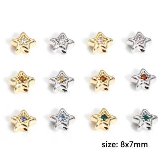 Picture of Brass Stylish Beads For DIY Charm Jewelry Making Real Gold Plated Pentagram Star Multicolor Rhinestone                                                                                                                                                        