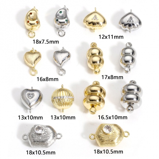 Picture of Brass Magnetic Clasps Hexagon Real Gold Plated Can Open Clear Rhinestone                                                                                                                                                                                      