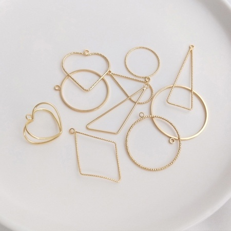 2 Pcs Pendentifs Breloques de Cadre de Lunette Géométrique en Laiton Plaqué Or Véritable 14K