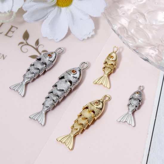 Picture of Brass Ocean Jewelry Pendants 18K Gold Plated Fish Animal 3D Red Cubic Zirconia