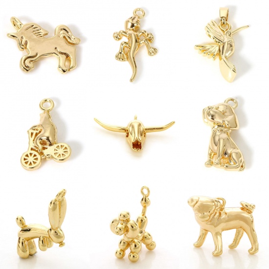 Immagine di 2 Pz Ottone Charms Animale 18K Vero Oro Placcato 3D