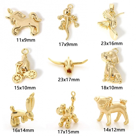 Immagine di 2 Pz Ottone Charms Animale 18K Vero Oro Placcato 3D