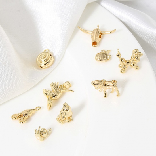 Immagine di 2 Pz Ottone Charms Animale 18K Vero Oro Placcato 3D