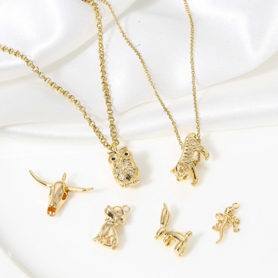 Immagine di 2 Pz Ottone Charms Animale 18K Vero Oro Placcato 3D