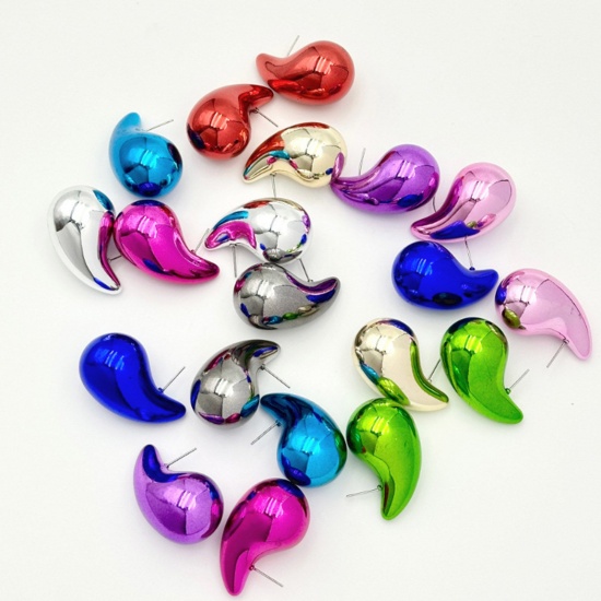 Picture of CCB Plastic Ins Style Ear Post Teardrop Chubby Stud Earrings Cashew Drop