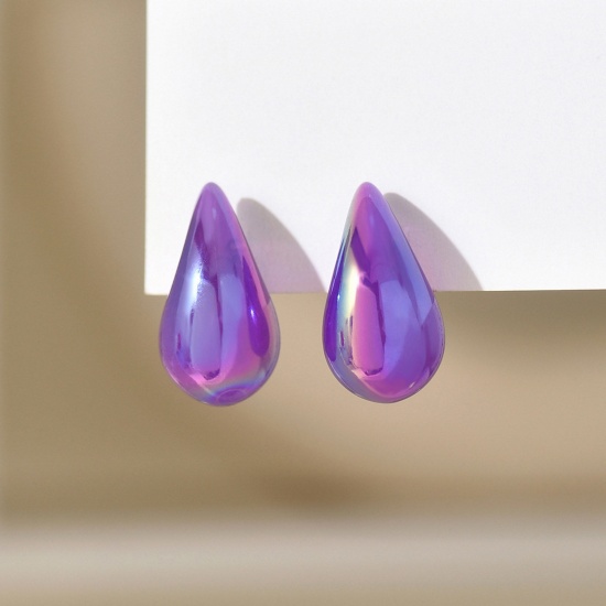 Picture of Acrylic Stylish Ear Post Teardrop Chubby Stud Earrings Multicolor Cashew Drop Colorful