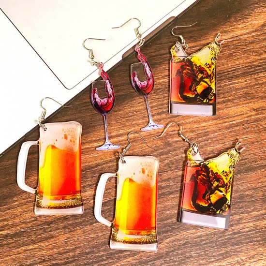 Picture of Acrylic Stylish Thanksgiving's Day Earrings Multicolor Wine Glass