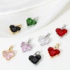Picture of 1 Piece Brass Valentine's Day Charm Pendant 18K Real Gold Plated Heart Multicolour Cubic Zirconia 20mm x 14mm