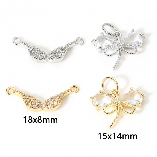 Picture of Brass Micro Pave Connectors Charms Pendants Real Gold Plated Clear Cubic Zirconia                                                                                                                                                                             