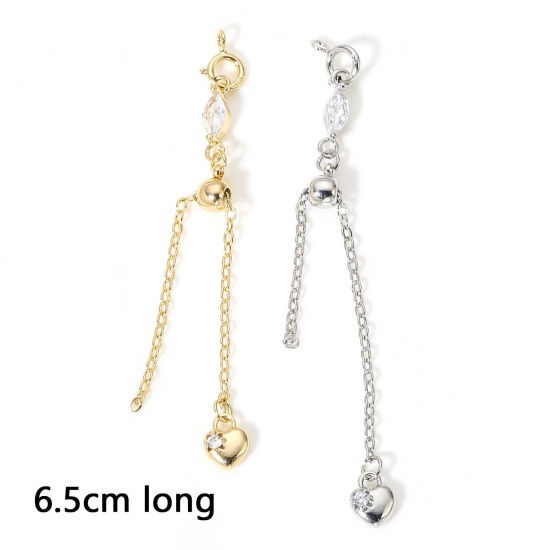 Picture of Brass Slider/Slide Extender Chain Heart Multicolor Clear Cubic Zirconia 6.5cm x                                                                                                                                                                               