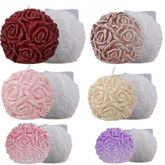 Immagine di 1 Pz Silicone San Valentino Stampo in Resina per la Produzione di Sapone per Candele Fai-Da-Te Palla Rosa 3D Bianco