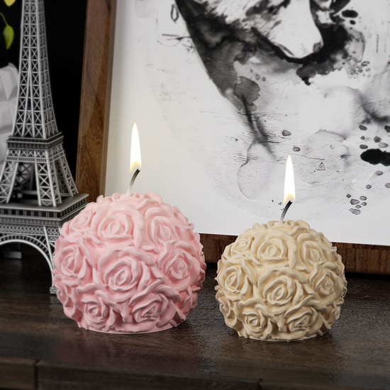 Image de 1 Pièce Moule en Silicone pour DIY Fabrication de Savon Bougie en Silicone La Saint Valentin Balle Rose Blanc 3D