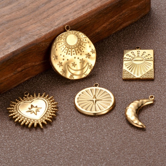 Image de 1 Pièce Breloques en 304 Acier Inoxydable Galaxie Soleil Doré Lune