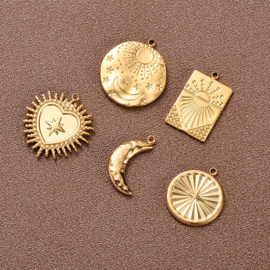 Image de 1 Pièce Breloques en 304 Acier Inoxydable Galaxie Soleil Doré Lune
