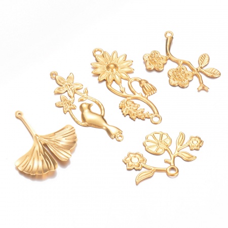 304 Stainless Steel Pastoral Style Charms Gold Plated Leaf