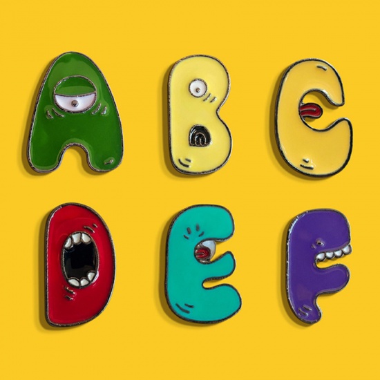 Picture of Cute Pin Brooches Monster Eye Message " A-Z " Multicolor Enamel