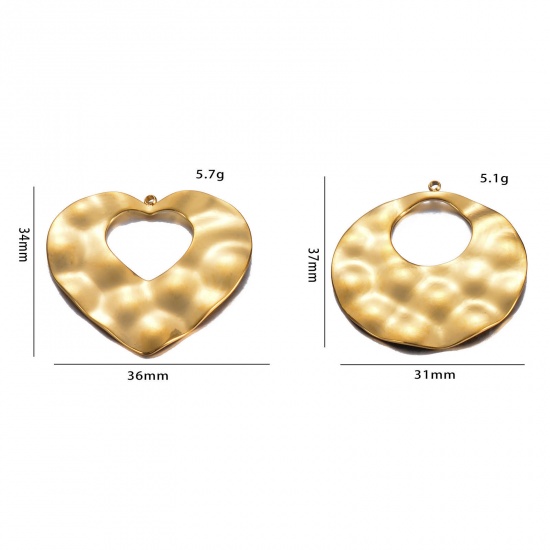 Picture of 304 Stainless Steel Hammered Pendants Gold Plated Round Hollow
