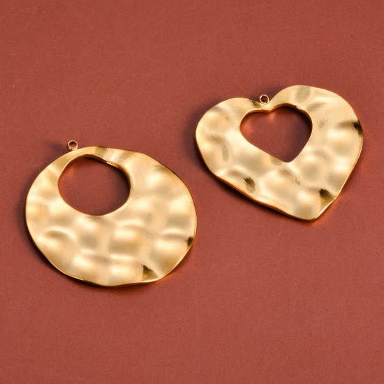 Picture of 304 Stainless Steel Hammered Pendants Gold Plated Round Hollow