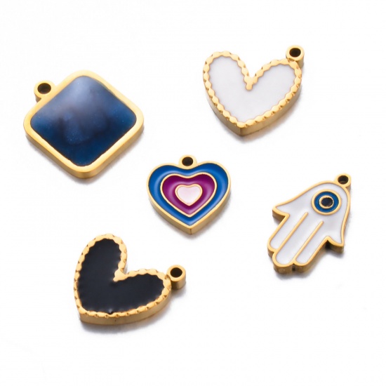 Picture of 304 Stainless Steel Stylish Charms Gold Plated Multicolor Enamel