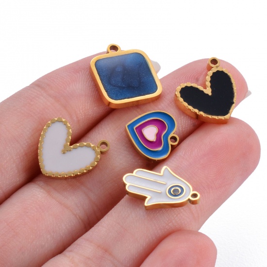 Picture of 304 Stainless Steel Stylish Charms Gold Plated Multicolor Enamel