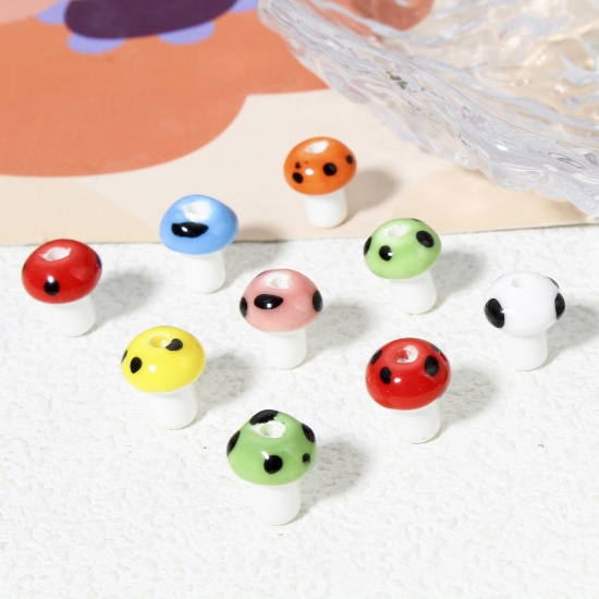 Picture of Ceramic Beads For DIY Jewelry Making Mushroom Multicolor 3D About 12mm x 10mm, Hole: Approx 2mm