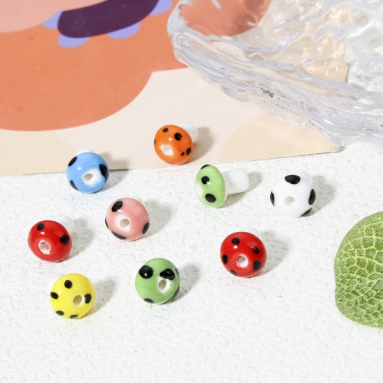 Picture of Ceramic Beads For DIY Jewelry Making Mushroom Multicolor 3D About 12mm x 10mm, Hole: Approx 2mm