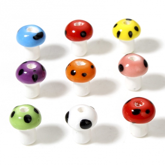 Picture of Ceramic Beads For DIY Jewelry Making Mushroom Multicolor 3D About 12mm x 10mm, Hole: Approx 2mm