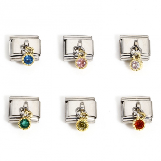 Immagine di 1 Pz 304 Acciaio Inossidabile Bracciale con Charm Italiano a Maglie, Creazione di Gioielli Fai-da-te Tono Argento Rettangolo Con Ciondolo 10mm x 9mm