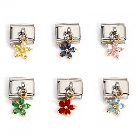 1 Unidad 304 Acero Inoxidable Charm Pulsera de Eslabones Italianos para Hacer Joyas DIY Tono de Plata Rectángulo Flor con colgante 10mm x 9mm