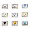 Picture of 304 Stainless Steel Valentine's Day Italian Charm Links For DIY Bracelet Jewelry Making Silver Tone Rectangle Heart Multicolor Rhinestone 10mm x 9mm