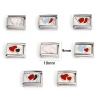 Picture of 304 Stainless Steel Valentine's Day Italian Charm Links For DIY Bracelet Jewelry Making Silver Tone Rectangle Heart Enamel 10mm x 9mm