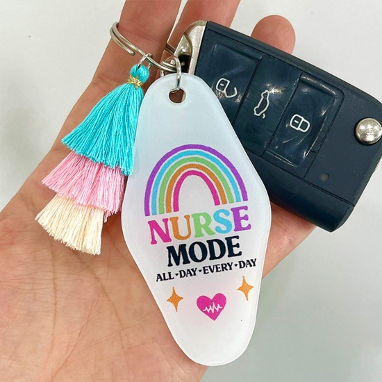 Picture of Acrylic Mother's Day Keychain & Keyring Multicolor Tassel Oval