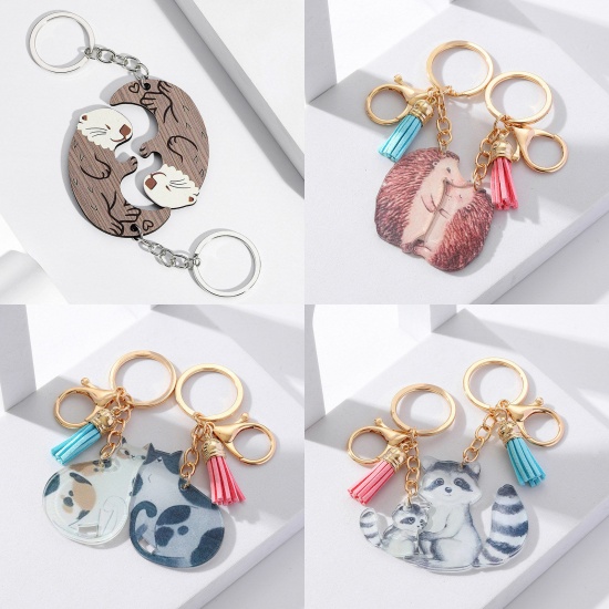Picture of Wood Mother's Day Keychain & Keyring Multicolor Hedgehog Tassel