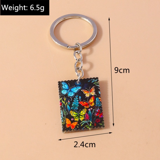 Picture of Acrylic Pastoral Style Keychain & Keyring Silver Tone Rectangle Painting