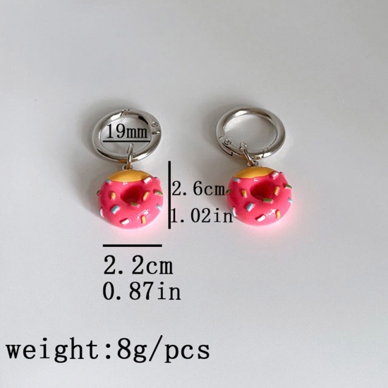 Picture of Resin Stylish Shoe Buckles For DIY Shoe Charm Decoration Accessories Silver Tone Pink Donut Keychain & Keyring