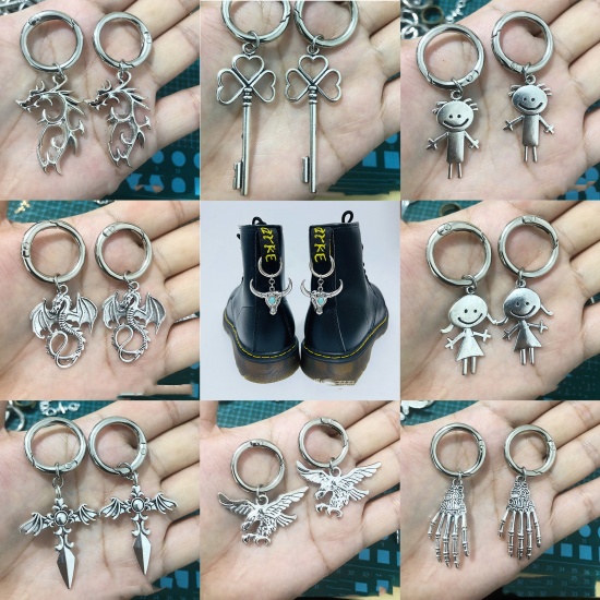 Picture of Gothic Shoe Buckles For DIY Shoe Charm Decoration Accessories Silver Tone Sword Keychain & Keyring
