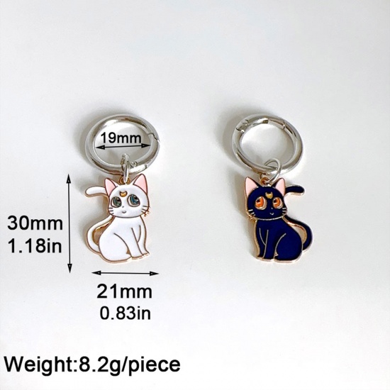 Picture of Cute Shoe Buckles For DIY Shoe Charm Decoration Accessories Silver Tone Multicolor Cat Animal Keychain & Keyring Enamel