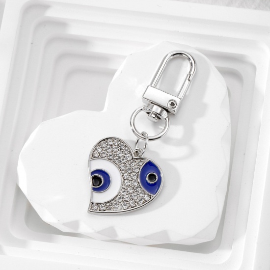 Picture of Religious Keychain & Keyring Skyblue Heart Eye Enamel Clear Rhinestone