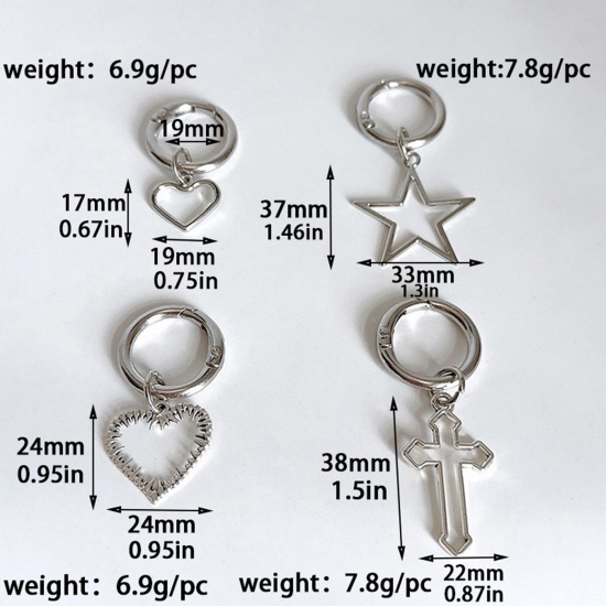 Picture of Y2K Shoe Buckles For DIY Shoe Charm Decoration Accessories Silver Tone Pentagram Star Keychain & Keyring Hollow