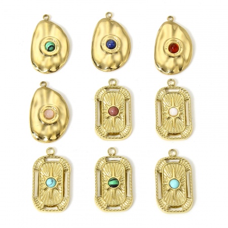 304 Stainless Steel & Stone Galaxy Charms Gold Plated Multicolor Rectangle Star Hollow